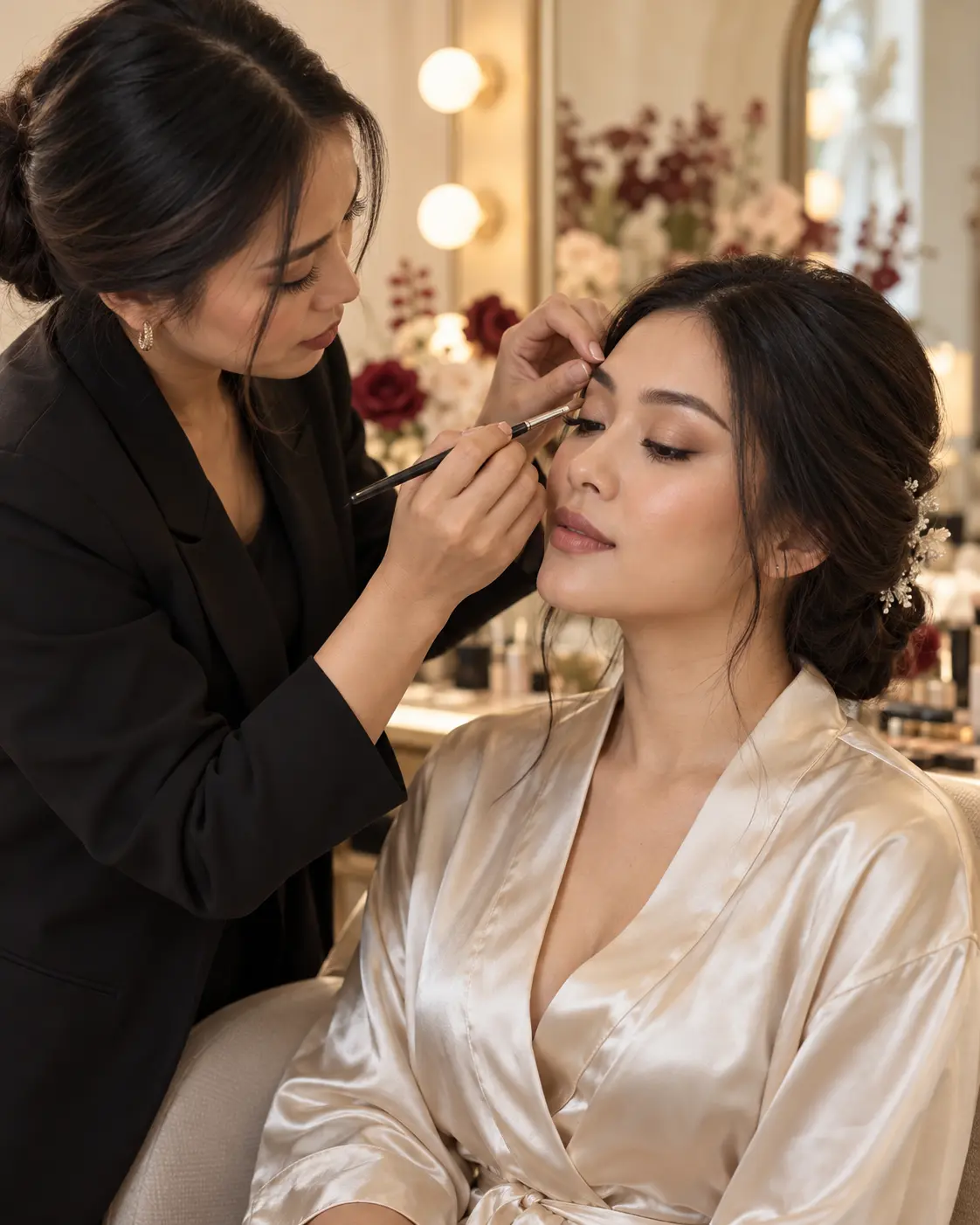 Bride receiving professional occasion makeup