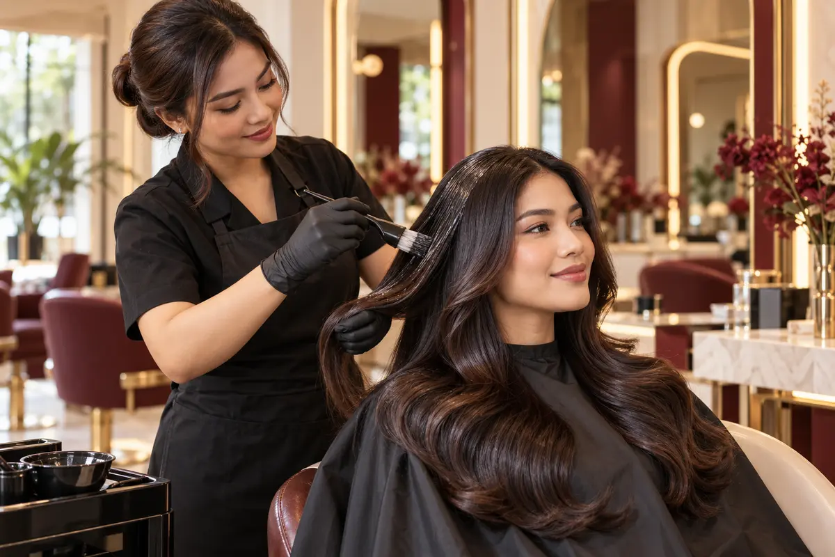 Personalised glossy hair colour treatment in a luxury salon